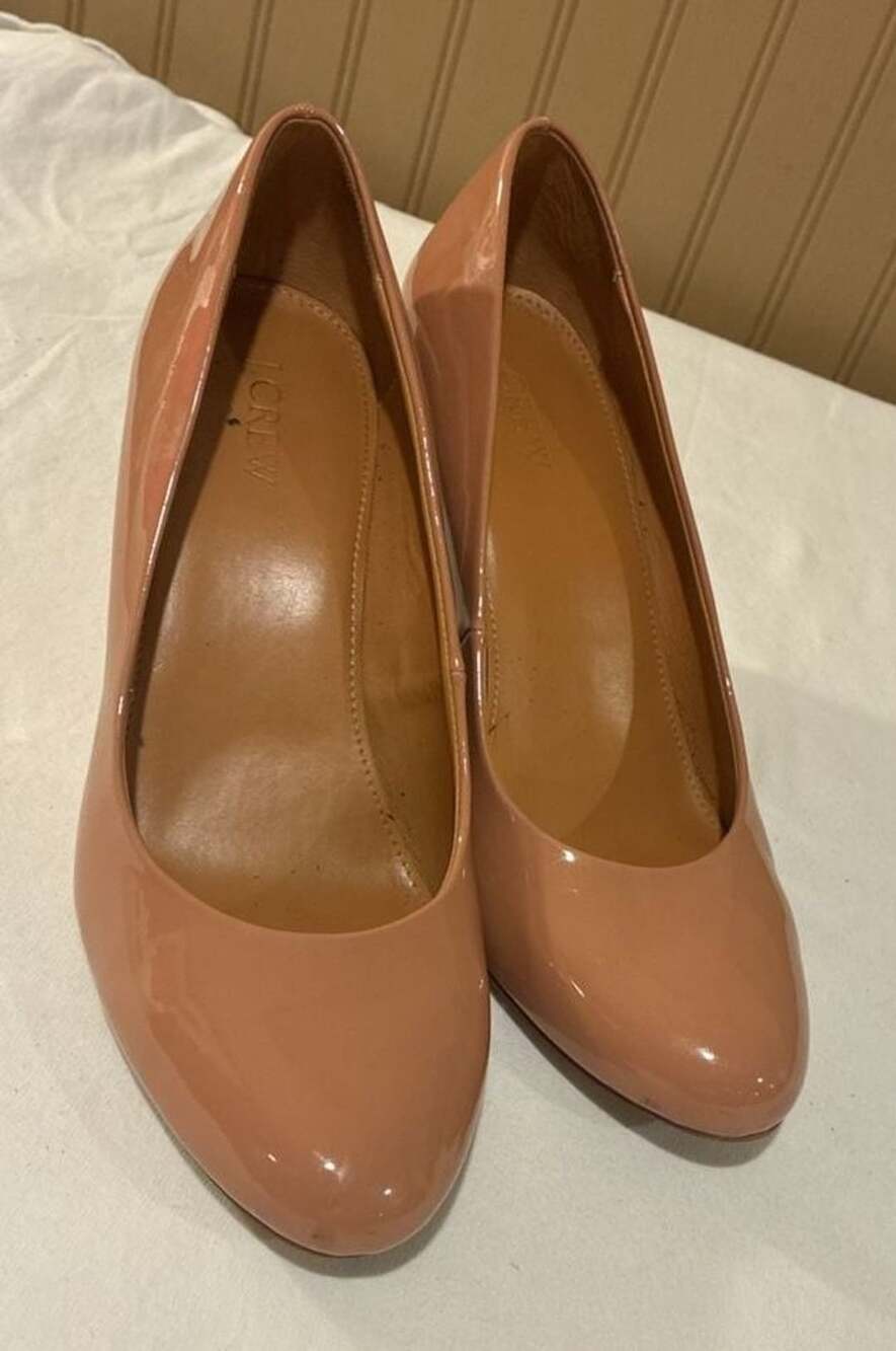 J. Crew Sylvia Patent Leather Tan Wedge Heels